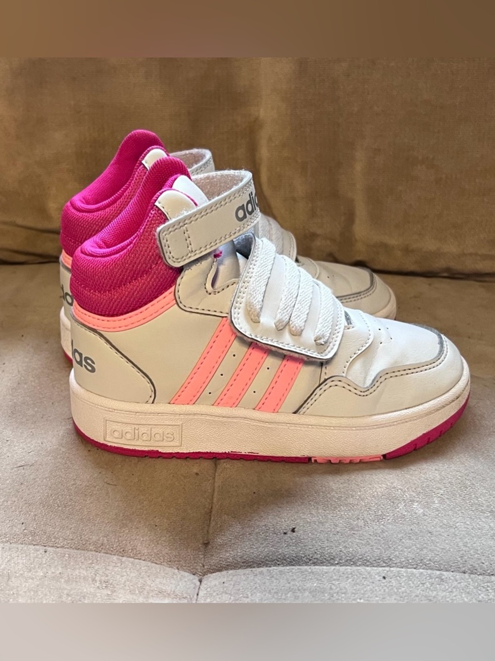 adidas Kids High-Top Sneakers in White and Pink